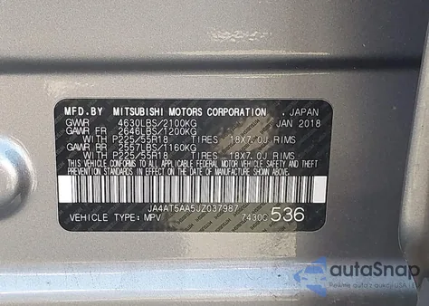 2018 Mitsubishi Eclipse Cross Se from USA, damaged, VIN JA4AT5AA5JZ037987